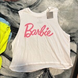 Barbie Pink and White Sleeveless Muscle Tee